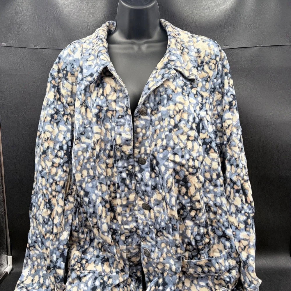 CJ Banks Blue Abstract Pebble Print Cotton Button Front Jacket Womens Size XL